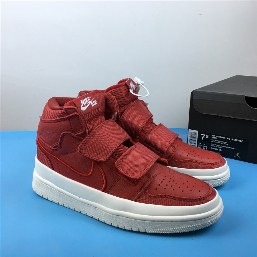 Women Air Jordan 1 High Double Strap Red White Shoes